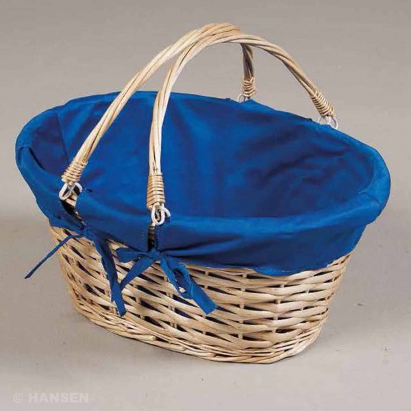 Einkaufskorb aus heller Naturweide mit Klappbügeln, gefüttert